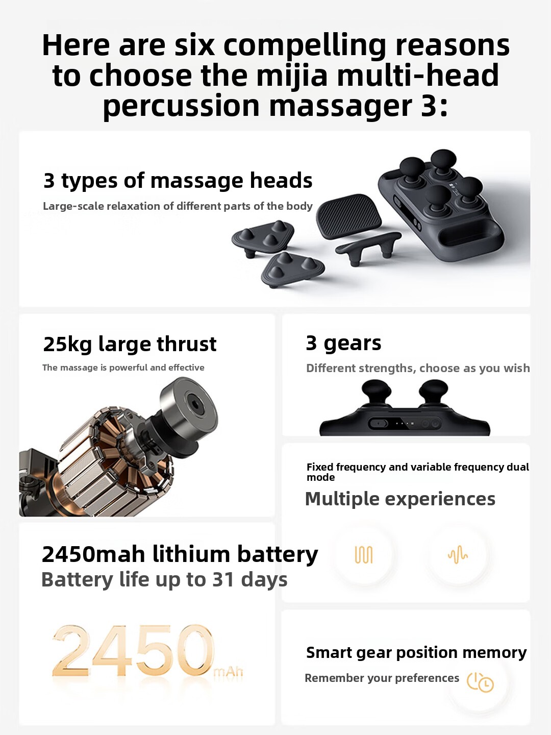 Mijia 멀티 헤드 마사지 건 3 충전식 심부 조직  - Scalp Massager Electric 리뷰 및 가격